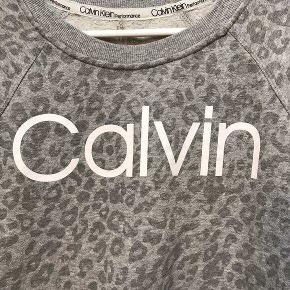 Calvin Klein Performance Animal Print Logo Sweatshirt Womens Small Gray leopard - Picture 2 of 7